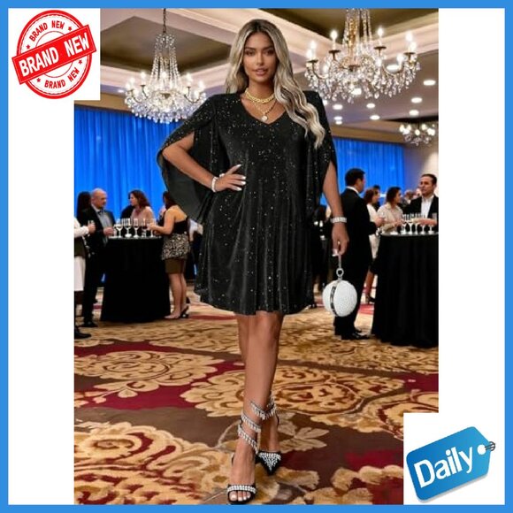 Sparkly Cocktail Dress Flutter Sleeve Chiffon Wedding Guest Party - Picture 6 of 8